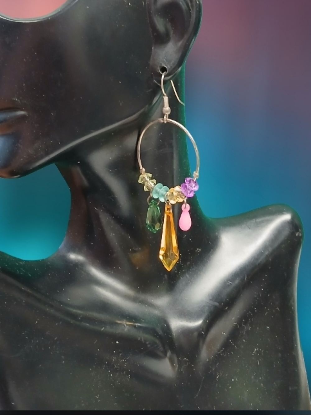 E3095 Multicolor Crystal Drop Hoop Beaded Earrings